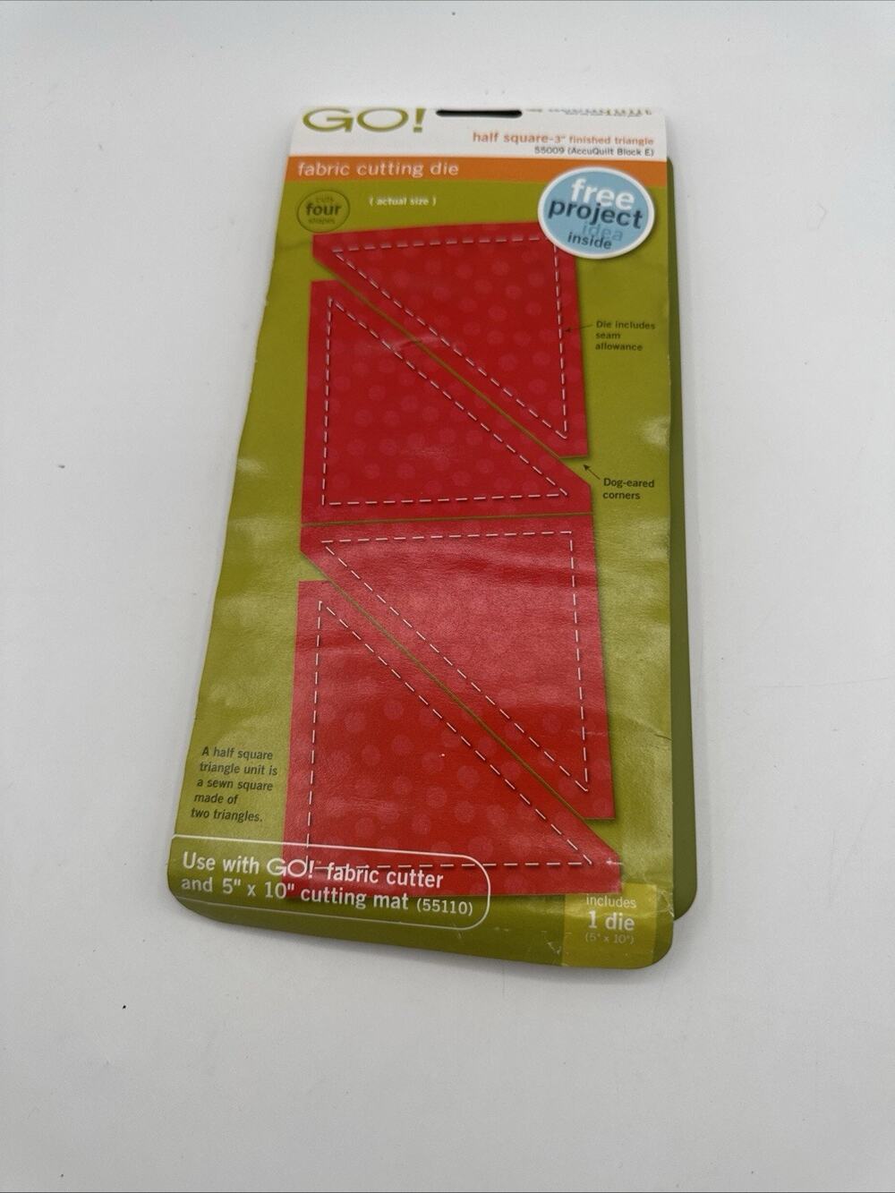 AccuQuilt GO! Fabric Cutting Die #55009 Half Square 3" Finished Triangle E